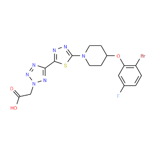 2-(5-(5-(4-((2-Bromo-5-fluorophenoxy)piperidin-1-yl)-1,3,4-thiadiazol-2-yl)-2H-tetrazol-2-yl)acetic acid