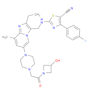 2-((2-ETHYL-6-(4-(2-(3-HYDROXYAZETIDIN-1-YL)-2-OXOETHYL)PIPERAZIN-1-YL)-8-METHYLIMIDAZO[1,2-A]PYRIDIN-3-YL)(METHYL)AMINO)-4-(4-FLUOROPHENYL)THIAZOLE-5-CARBONITRILE - Click Image to Close
