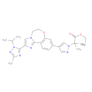 ETHYL 2-(4-(2-(1-ISOPROPYL-3-METHYL-1H-1,2,4-TRIAZOL-5-YL)-5,6-DIHYDROBENZO[F]IMIDAZO[1,2-D][1,4]OXAZEPIN-9-YL)-1H-PYRAZOL-1-YL)-2-METHYLPROPANOATE - Click Image to Close