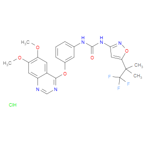 1-(3-(6,7-DIMETHOXYQUINAZOLIN-4-YLOXY)PHENYL)-3-(5-(1,1,1-TRIFLUORO-2-METHYLPROPAN-2-YL)ISOXAZOL-3-YL)UREA HYDROCHLORIDE