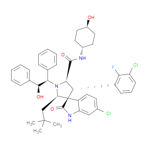SPIRO[3H-INDOLE-3,3'-PYRROLIDINE]-5'-CARBOXAMIDE, 6-CHLORO-4'-(3-CHLORO-2-FLUOROPHENYL)-2'-(2,2-DIMETHYLPROPYL)-1,2-DIHYDRO-N-(TRANS-4-HYDROXYCYCLOHEXYL)-1'-[(1R,2S)-2-HYDROXY-1,2-DIPHENYLETHYL]-2-OXO-, (2'R,3S,4'S,5'R)- - Click Image to Close